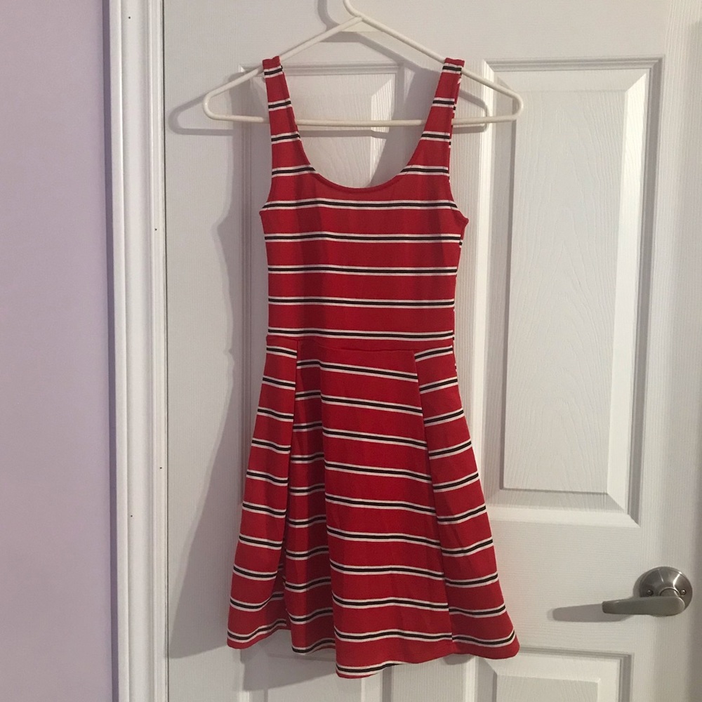 0 Red, white and black striped fit & flare mini Divided H&M dress